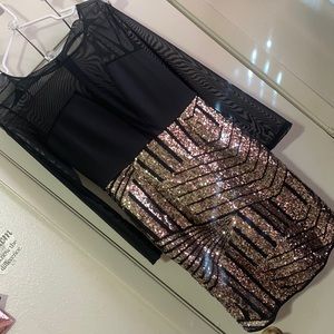 Black gold mesh sequin mini dress
